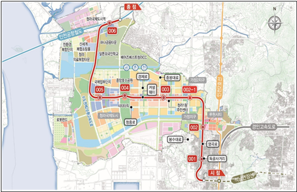 서울 도시철도 7호선 청라국제도시 연장사업 기본계획 변경(안) 계획노선도(자료=인천시)
